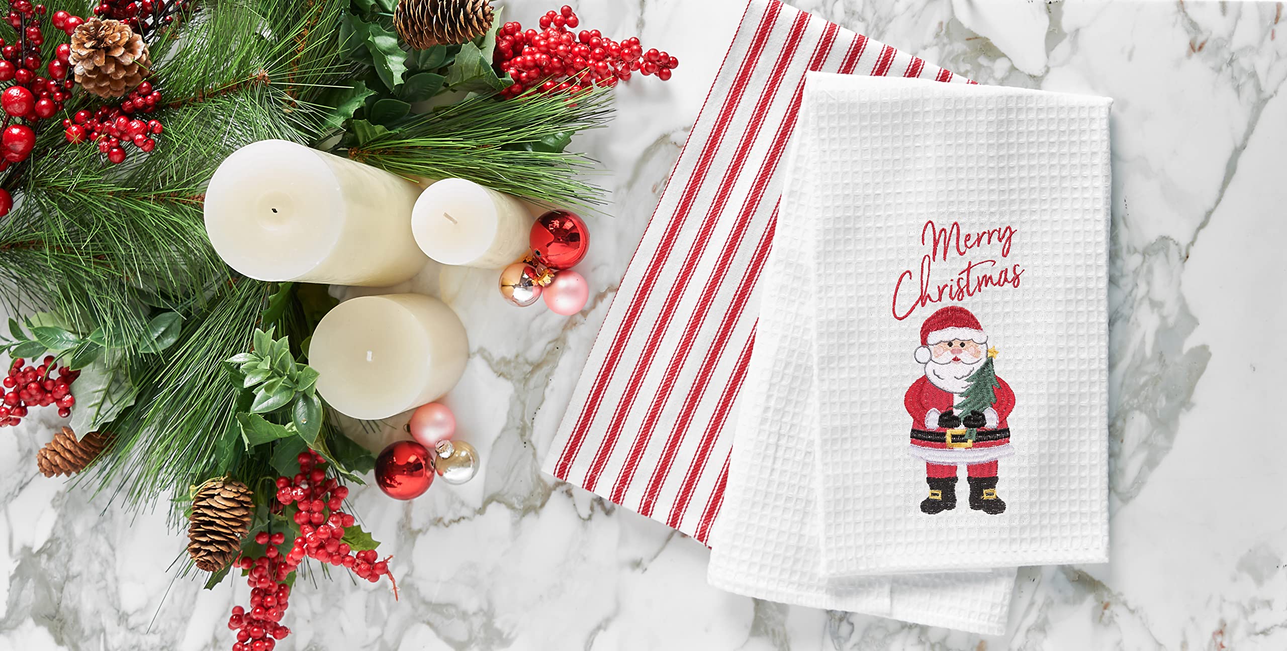 C&F Home Merry Christmas Santa Embroidered Waffle Weave Kitchen Towel