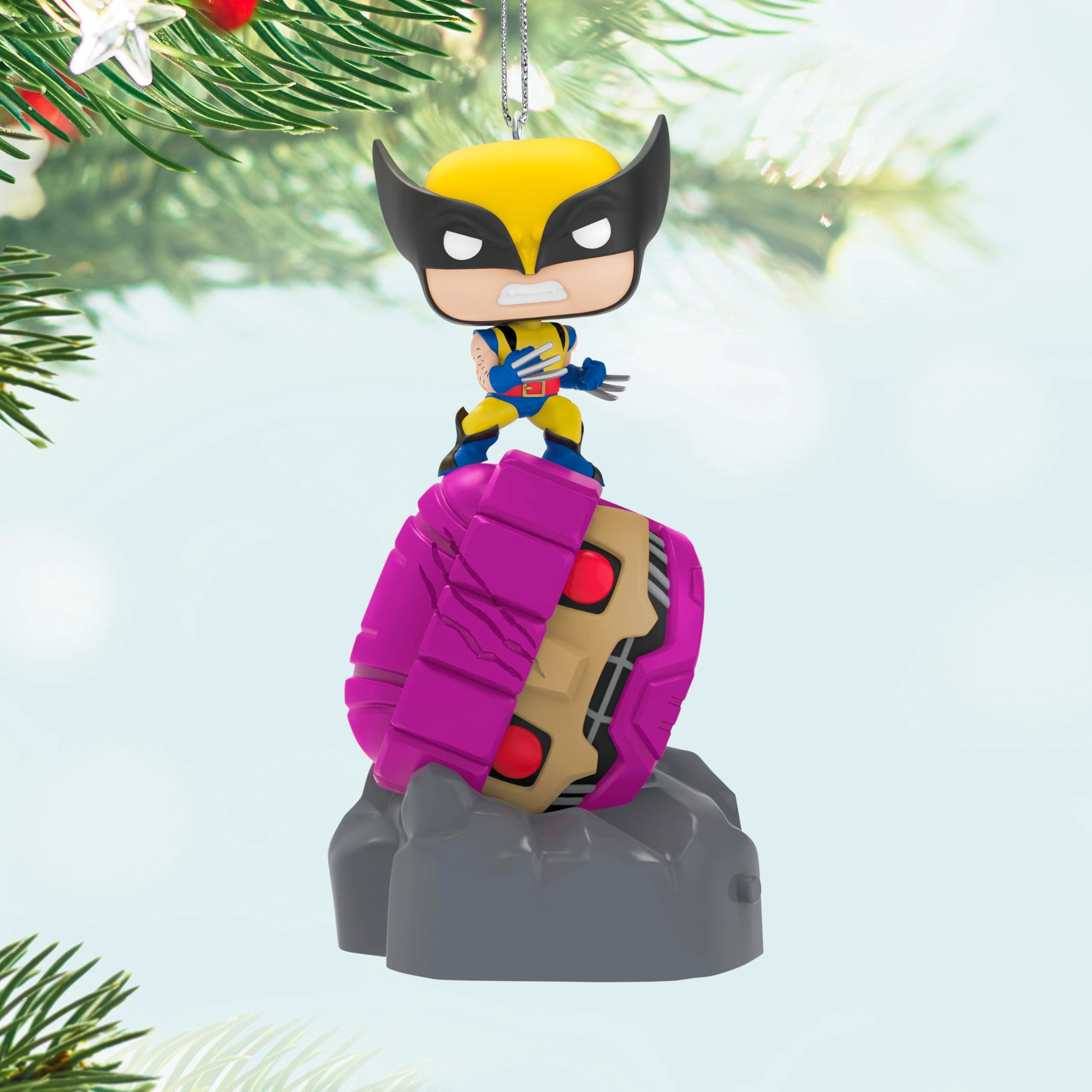 Hallmark Keepsake Christmas Ornament 2025, Marvel X-Men Wolverine Defeats Sentinel Funko POP! with Light, Gifts for Marvel Fans