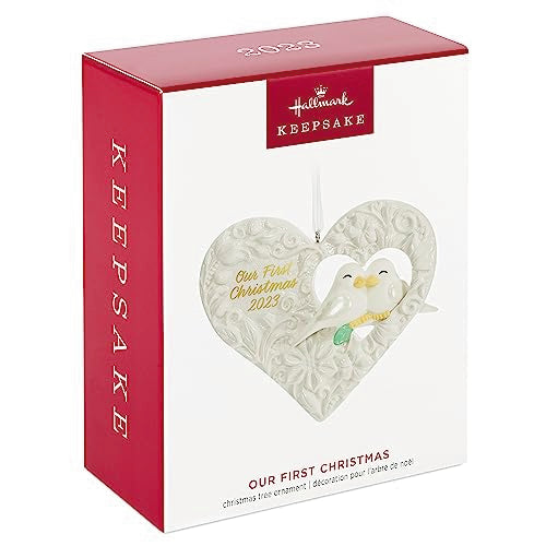 Hallmark Keepsake Christmas Ornament 2023, Our First Christmas Birds in Heart, Porcelain Ornament, Wedding Gift