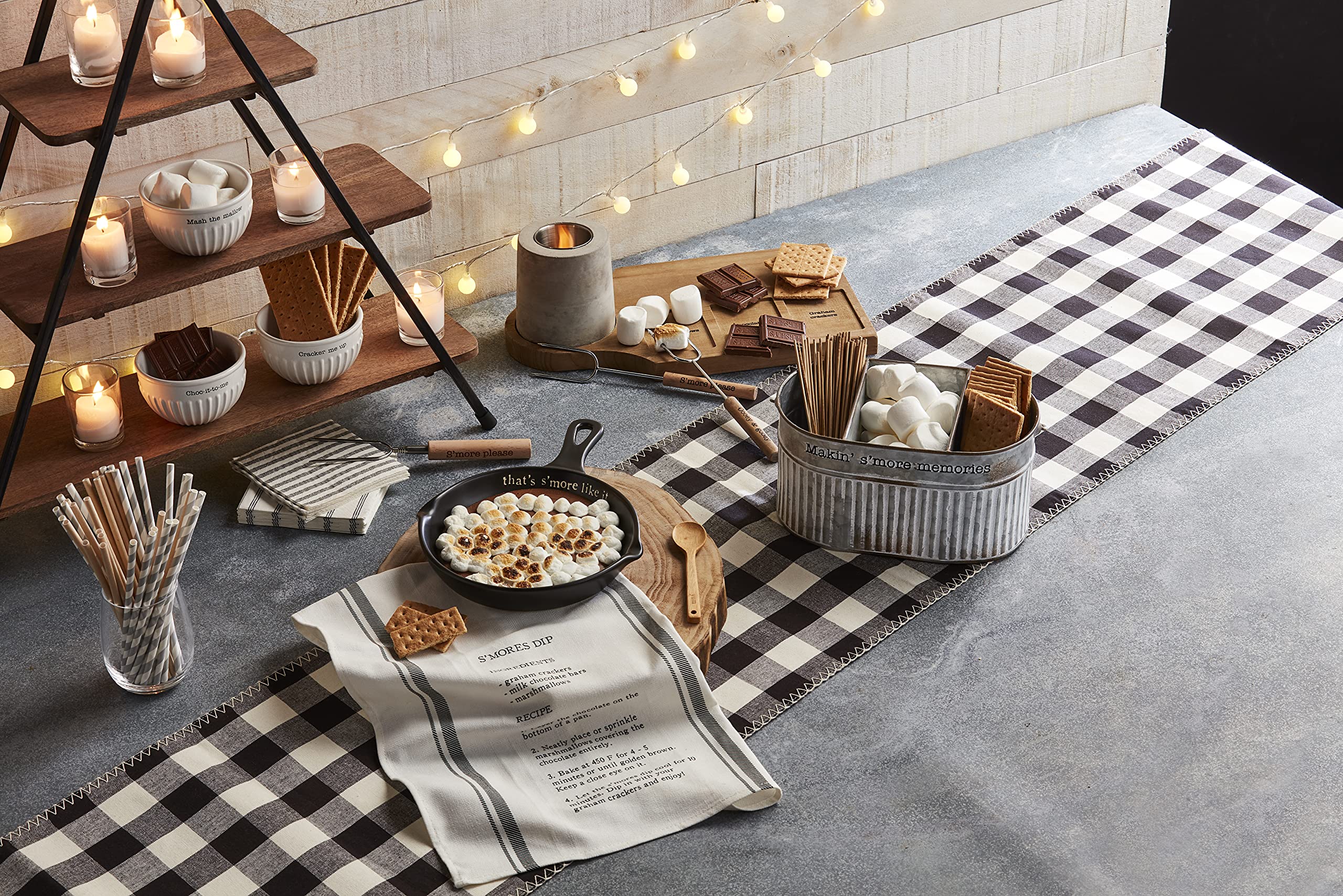 Mud Pie, Black, S'More Set, 11.75" x 8" | spoon 5.5" 26" x 16.5", skillet 11 3/4" x 8" | towel 26" x 16 1/2"