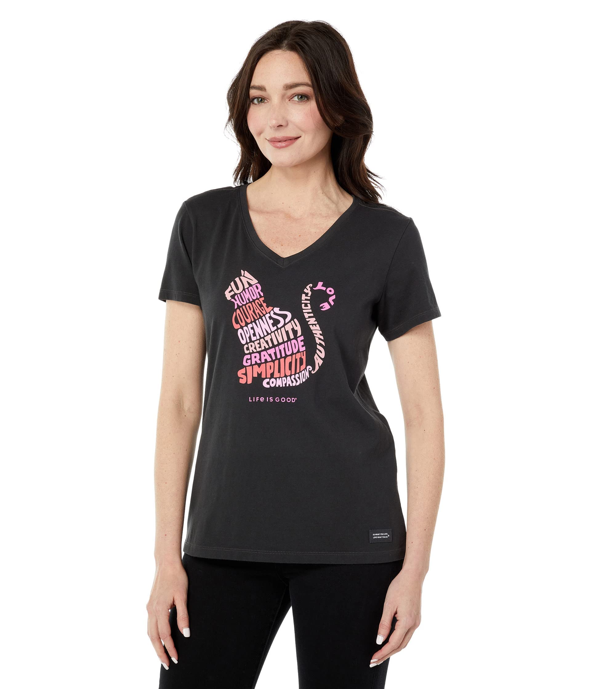 Small Life is Good "Cat Word Art" Charcoal Gray Crusher T-Shirt