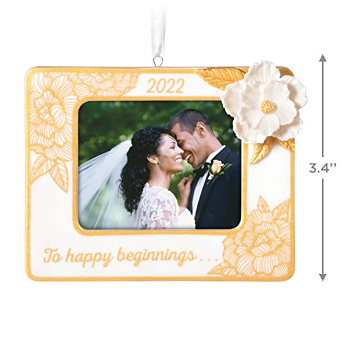 Hallmark Keepsake Christmas Ornament 2022, Happy Beginnings Picture Frame, Porcelain Wedding Gift for Couple