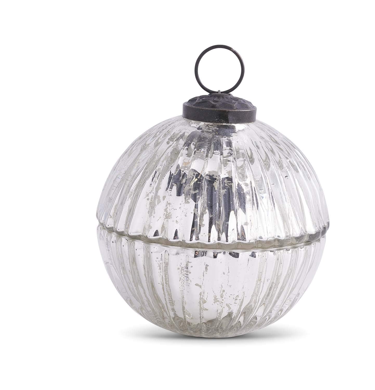 K&K Interiors Winter Wood Scented 3.5 Inch Filled Silver Mercury Glass Lidded Ornament Candles