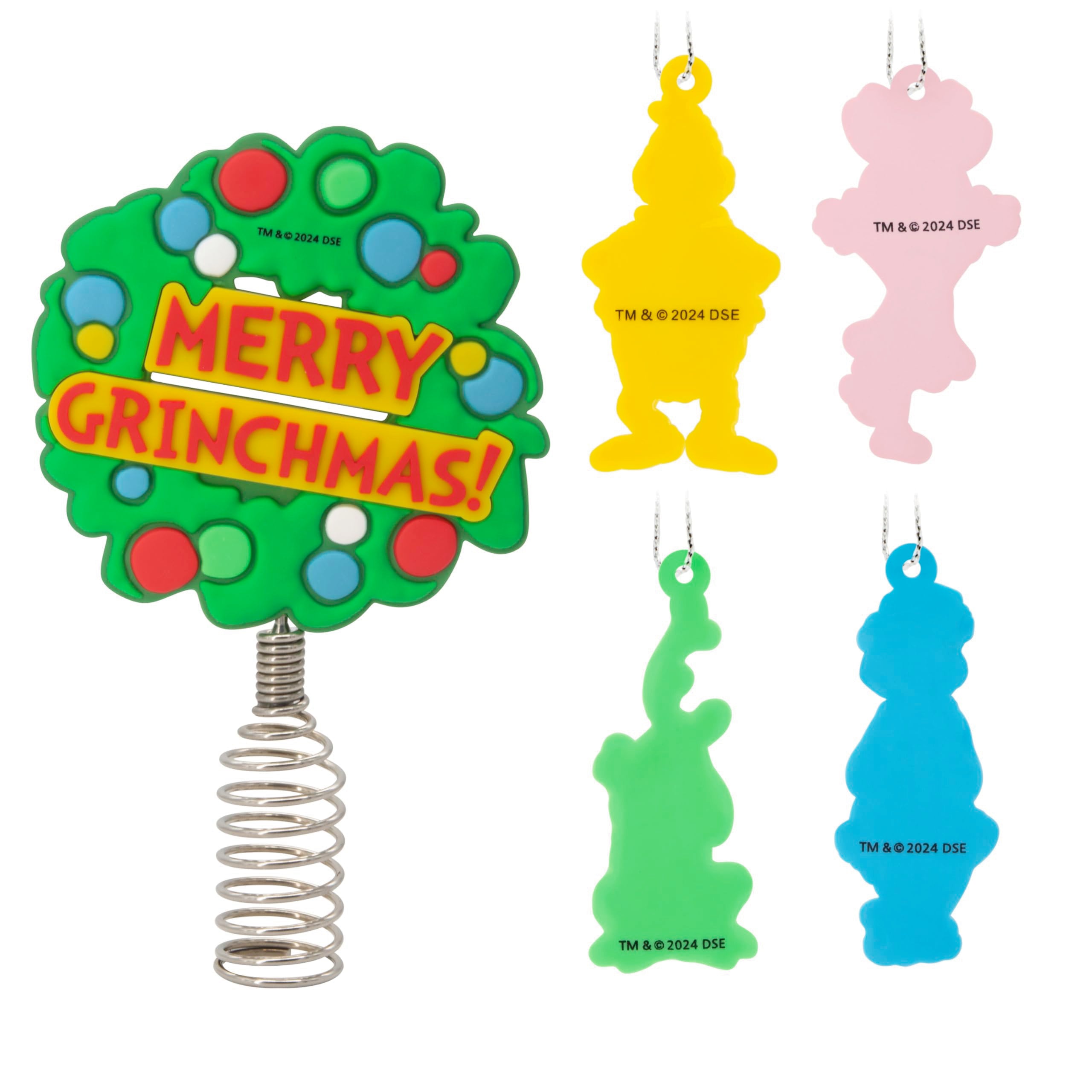 Hallmark Dr. Seuss's How the Grinch Stole Christmas! 5" Miniature Christmas Tree Topper and Mini Ornaments, Set of 5, Shatterproof