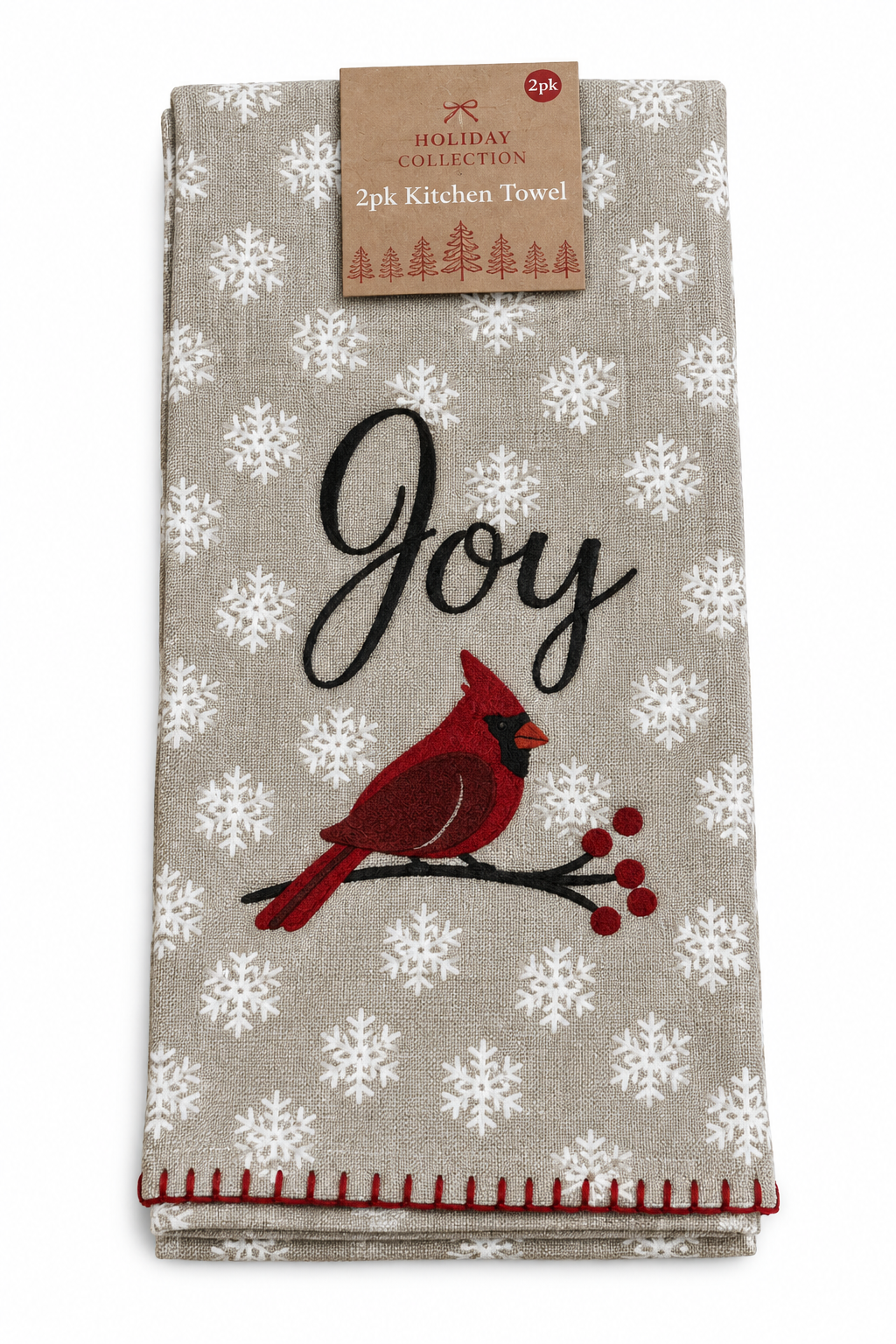 Nidico Joy Red Cardinal Snowflake Christmas Kitchen Towel 2 Pack