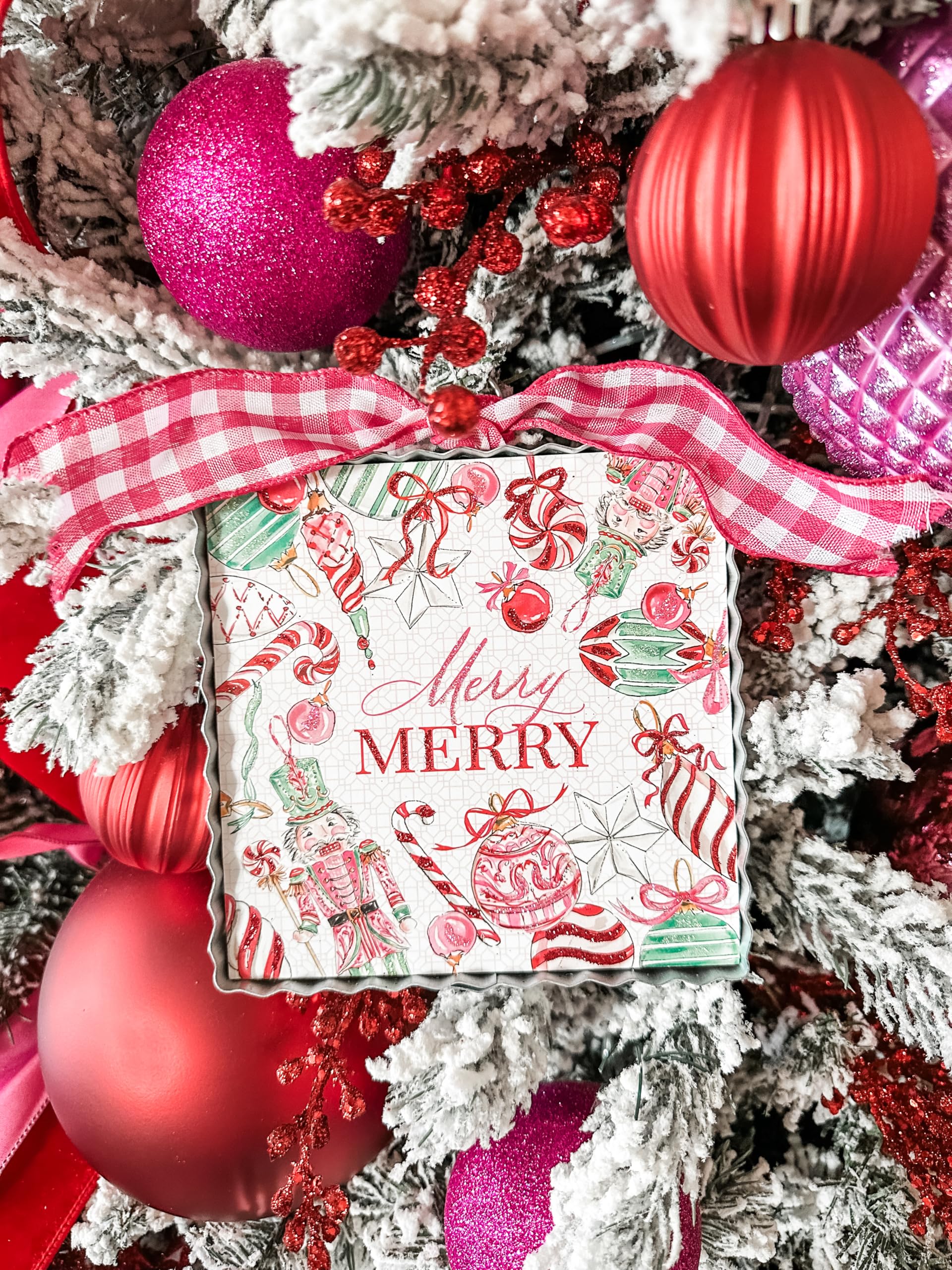 The Round Top Collection Pink Nutcracker "Merry Merry" Crimped Metal Plaque