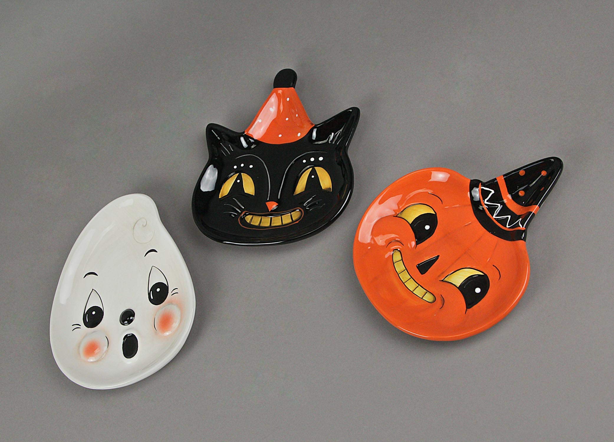 Vintage Halloween Character Face Plates - Set of 3 - Ghost, Pumpkin, and Cat