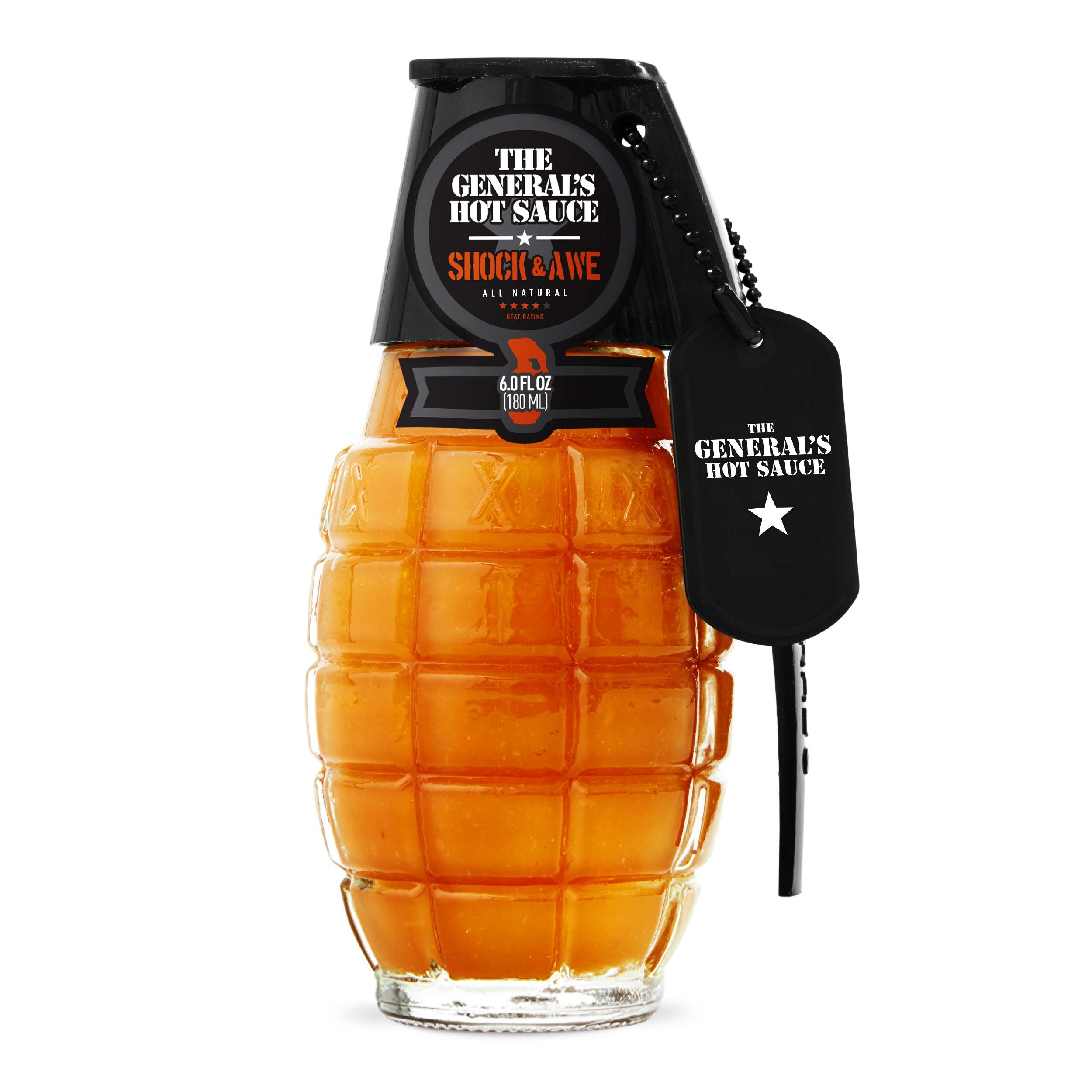 The General's Shock & Awe All-Natural Hot Sauce Grenade Bottle, 6 oz.