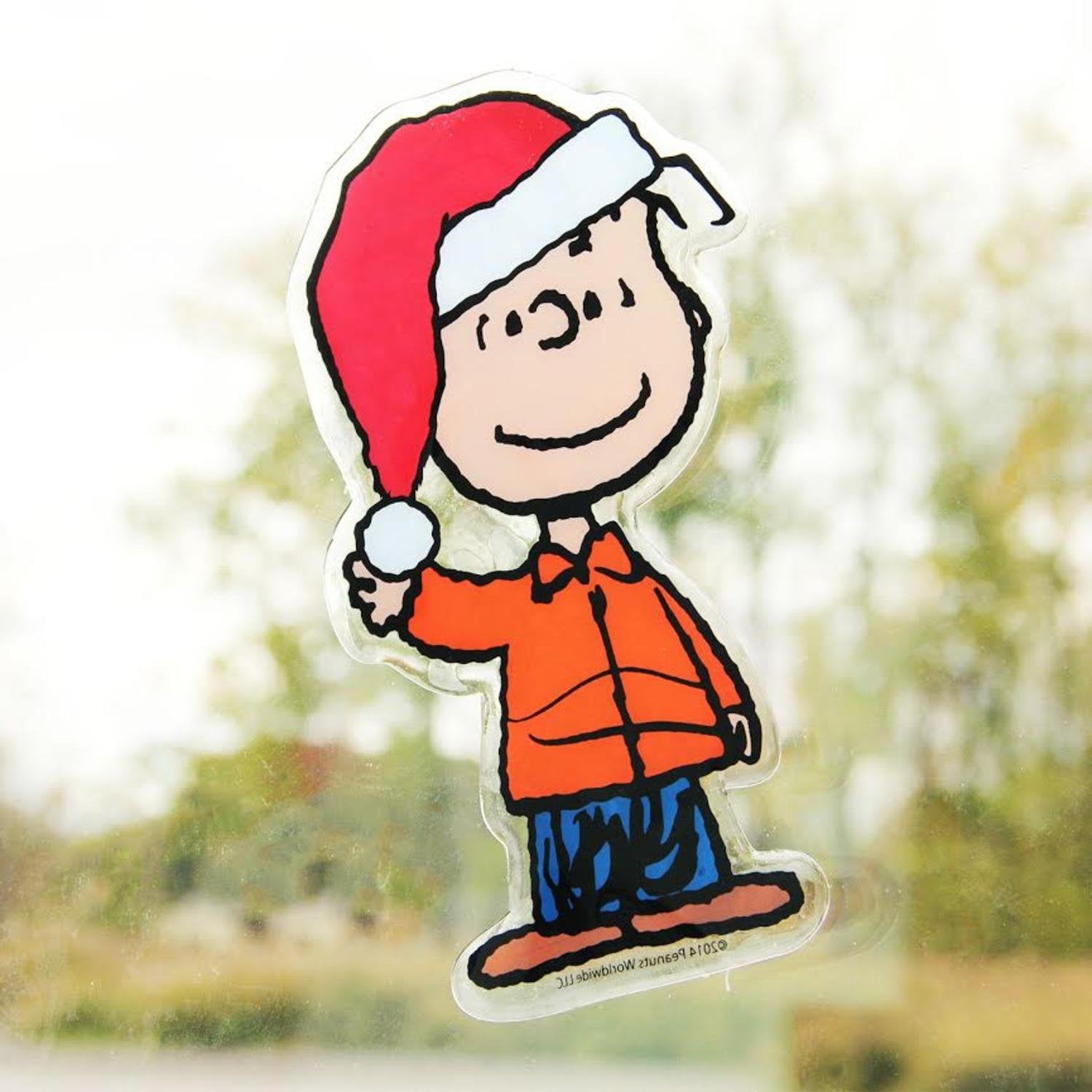 Peanuts Linus Santa Hat Christmas Holiday Gel Window Cling Decor