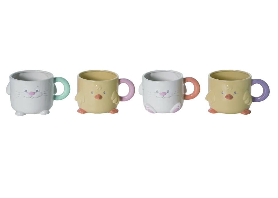 Transpac Bunny Rabbit & Peep Chick Pastel Figural Easter Spring 8 Ounce Ceramic Coffee Tea Cup Mug For Your Favorite Brew - Assorted Set of 4, TS01444