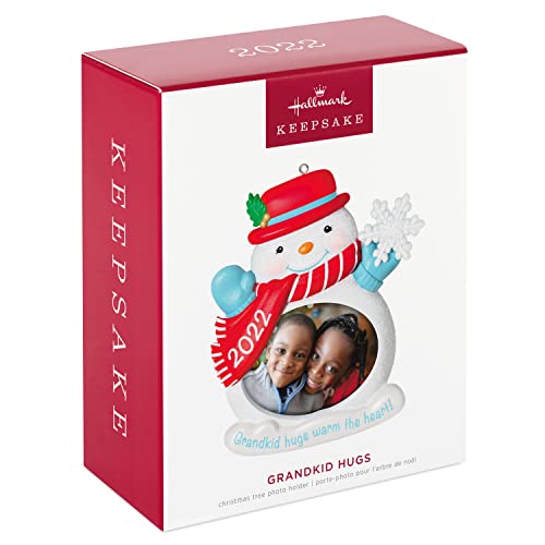 Hallmark Keepsake Plastic, Christmas Ornament 2022 Year-Dated, Grandkid Hugs Snowman Photo Frame