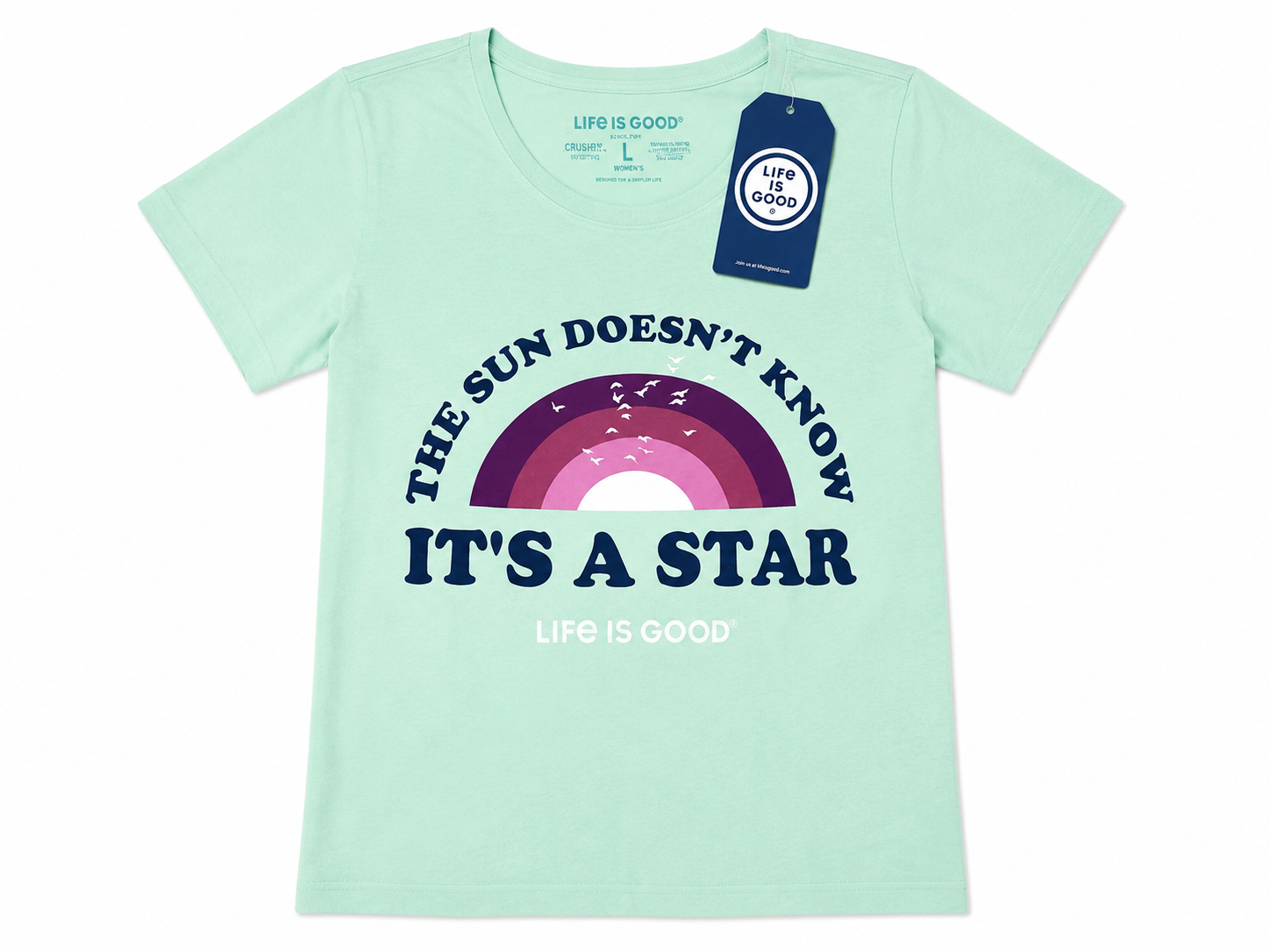 LG Life is Good Women's "The Sun Doesn't Know It's a Star" Graphic Crusher Crewneck T-Shirt