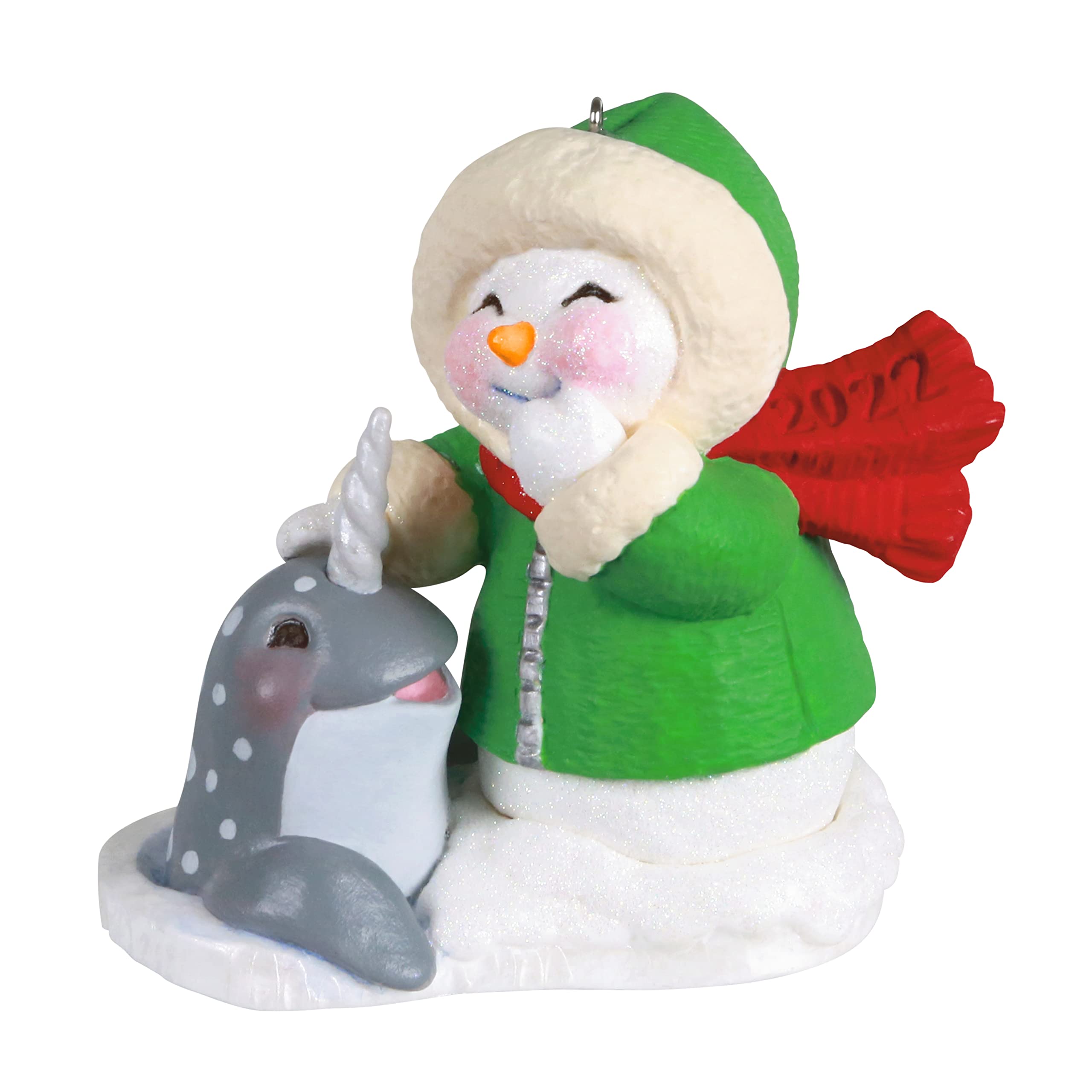 Hallmark Keepsake Christmas Ornament 2022 Year-Dated, Snow Buddies Snowman and Narwhal, Plastic