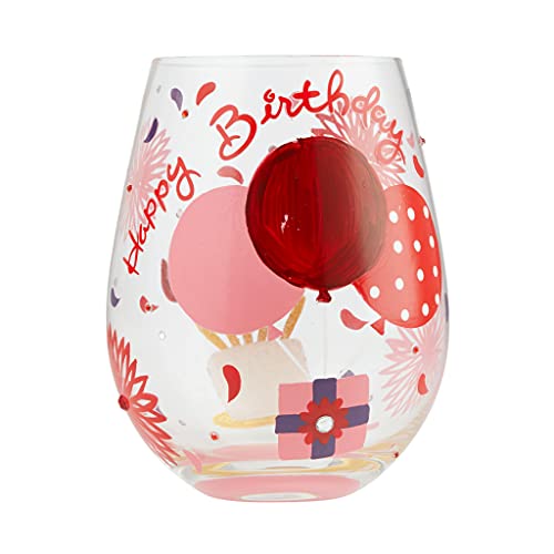 Enesco Designs by Lolita My Red Hot Birthday Hand-Painted Artisan Stemless Wine Glass, 20 Ounce, Multicolor