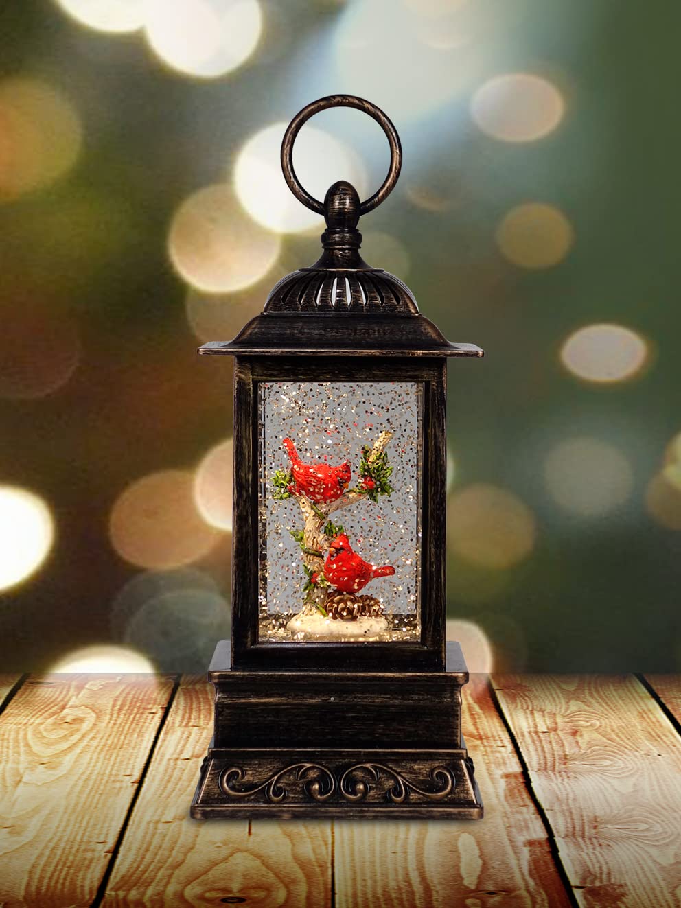 OPPORTUNITIES Decorative Christmas Lantern with Cardinal and Branch, 10.5 inch