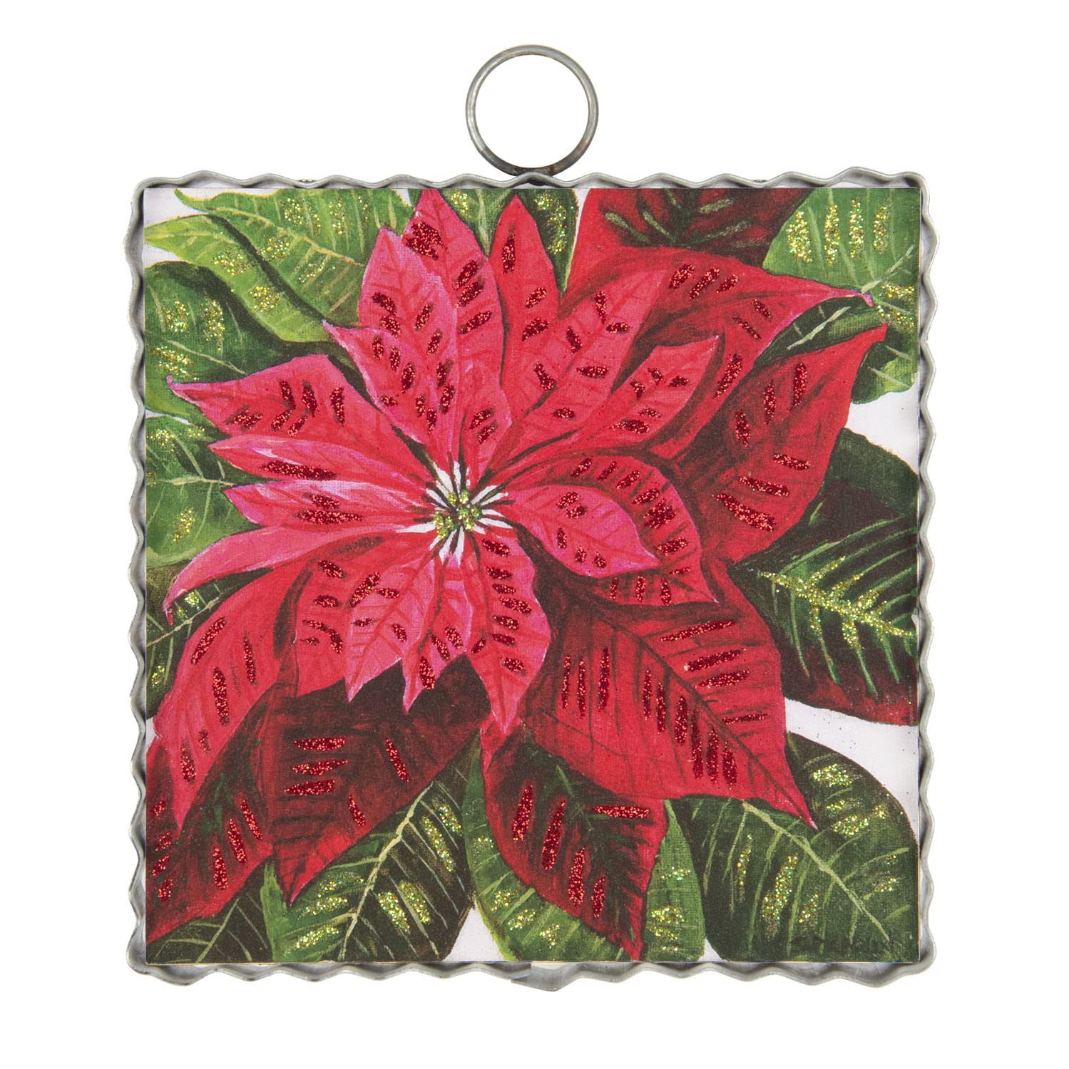 The Round Top Collection Glittered Poinsettia Crimped Metal Mini Gallery Frame / Ornament