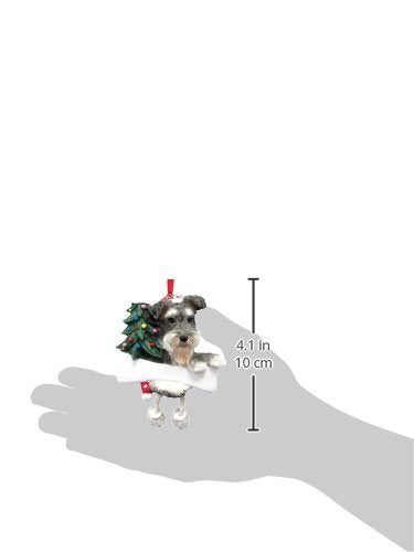 Schnauzer Ornament Gray and White with Unique "Dangling Legs" Hand Painted and Easily Personalized Christmas Ornament