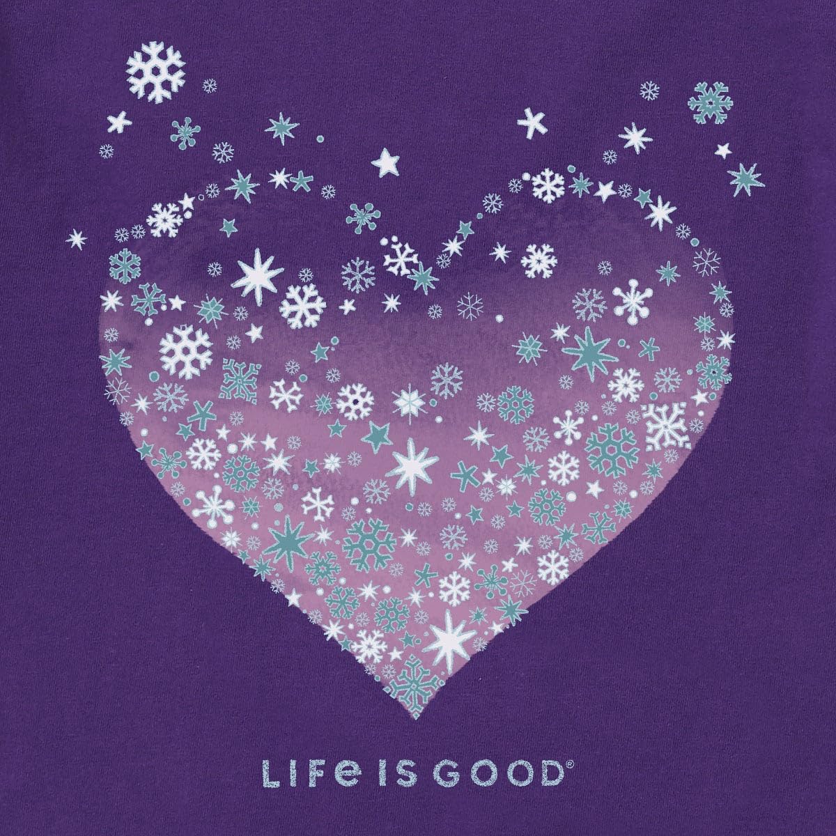 Extra Large Life is Good "Snowflake Heart" Women's Christmas Purple V-Neck T-Shirt
