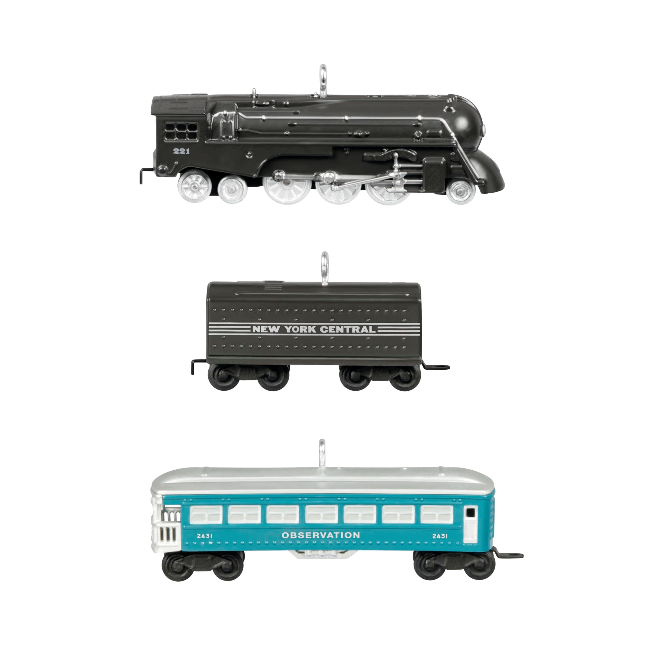 Hallmark Keepsake Mini Christmas Ornaments 2024, Lionel 221 Steam Locomotive and Tender With 2431 Observation Car, Set of 3, Gifts for Train Lovers