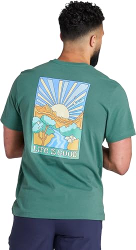 XL Life is Good Men's Retro Desert Sunburst Mountain Graphic Crusher T-Shirt (Forest Green, Size XL)