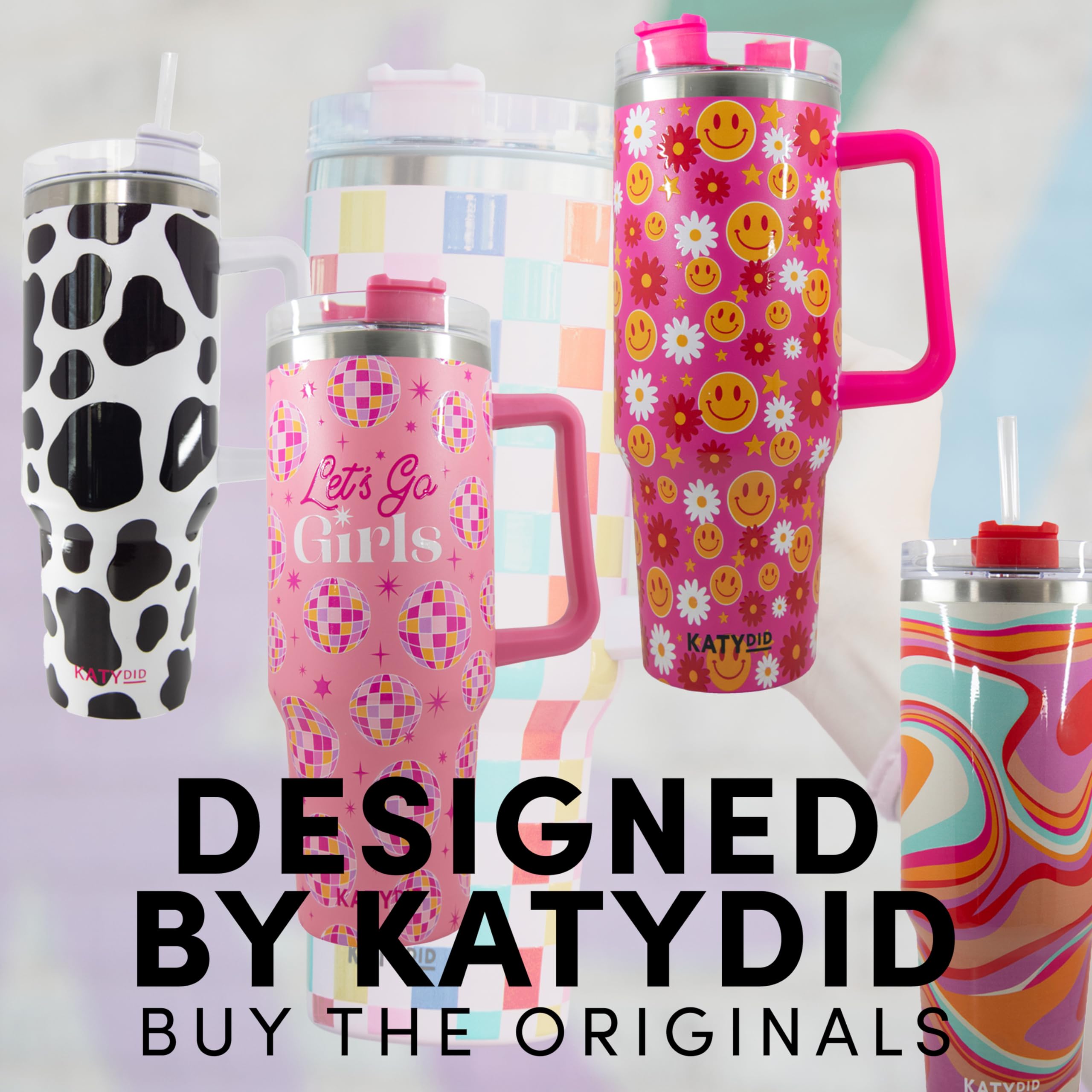 KATYDID 40oz Stainless Steel Tumbler with Handle and Straw - Dishwasher Safe Insulated Tumbler for All-Day Hot or Cold Coffee, Water, Tea, Smoothies and More (Light Blue)