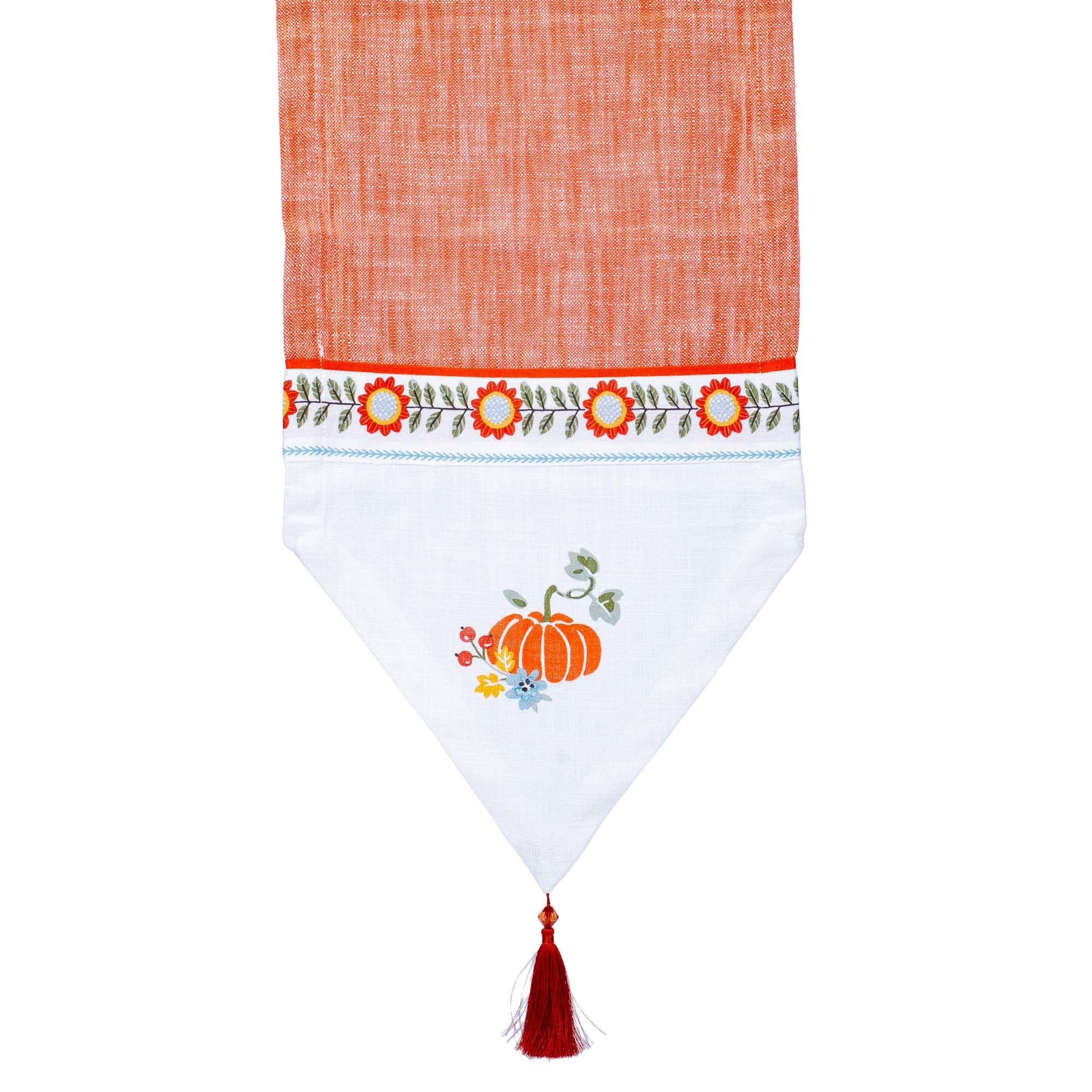 Kay Dee Autumn in Bloom Pumpkin Orange 72 x 13 Cotton Fabric Harvest Table Runner