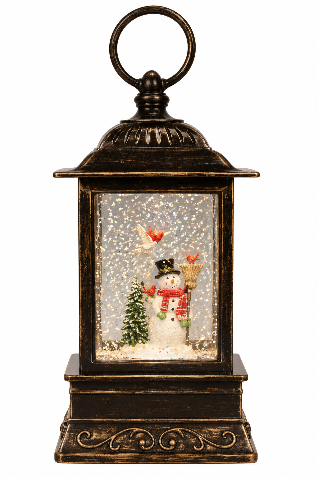 Christmas Is Forever 10.5" Snowman with Broom Lighted Glitter Water Lantern