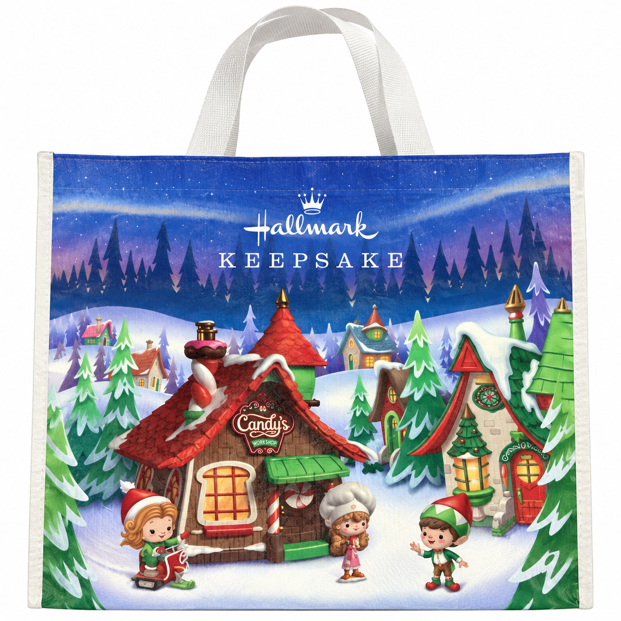 "North Pole Christmas Village" Hallmark Keepsake Reusable Tote Bag Large