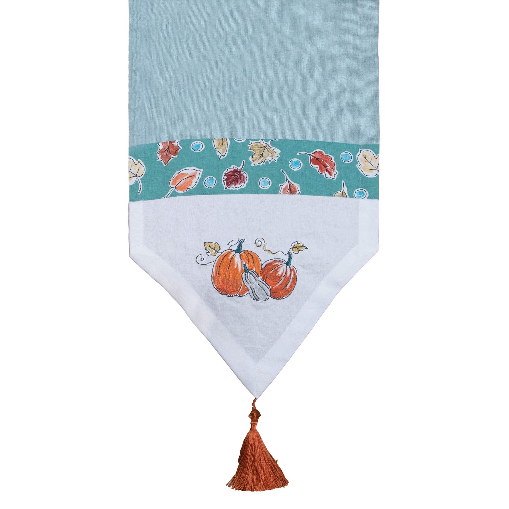 Fall Market Pumpkin Leaf Sky Blue 72 x 13 Cotton Fabric Harvest Table Runner