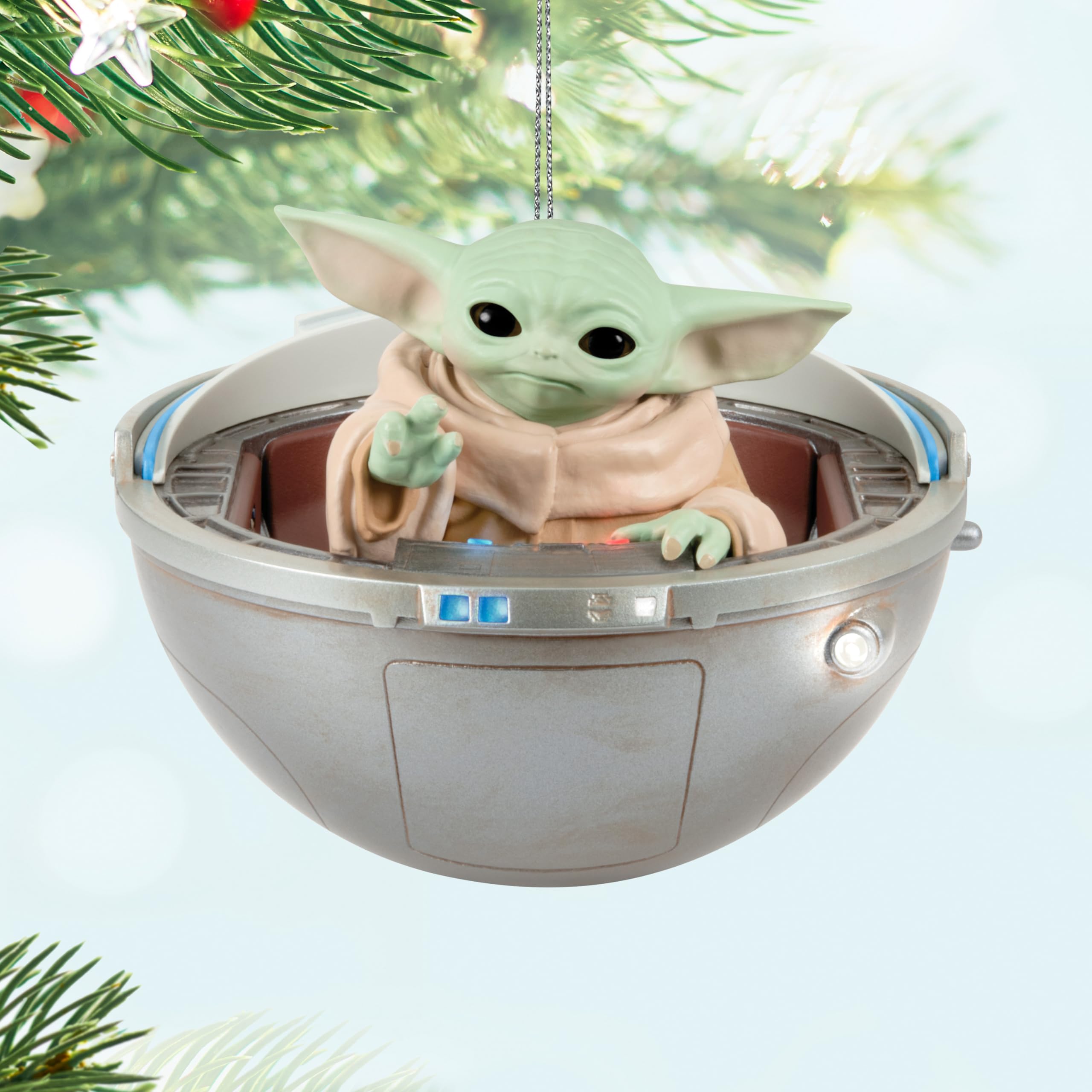 Hallmark Keepsake Christmas Ornament 2024, Star Wars: The Mandalorian Grogu in Hovering Pram With Light, Sound and Motion, Gifts for Star Wars Fans