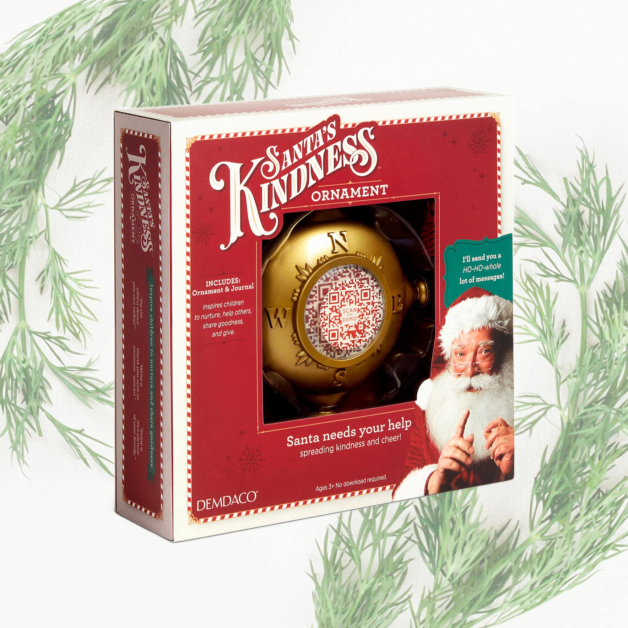 SANTA'S KINDNESS Ornament, Includes 1 Compass Shaped Ornament, Holiday Christmas Countdown, Interactive QR Code & 1 Kindness Journal with 80 Activity Pages to Write & Draw Acts of Kindness, Single