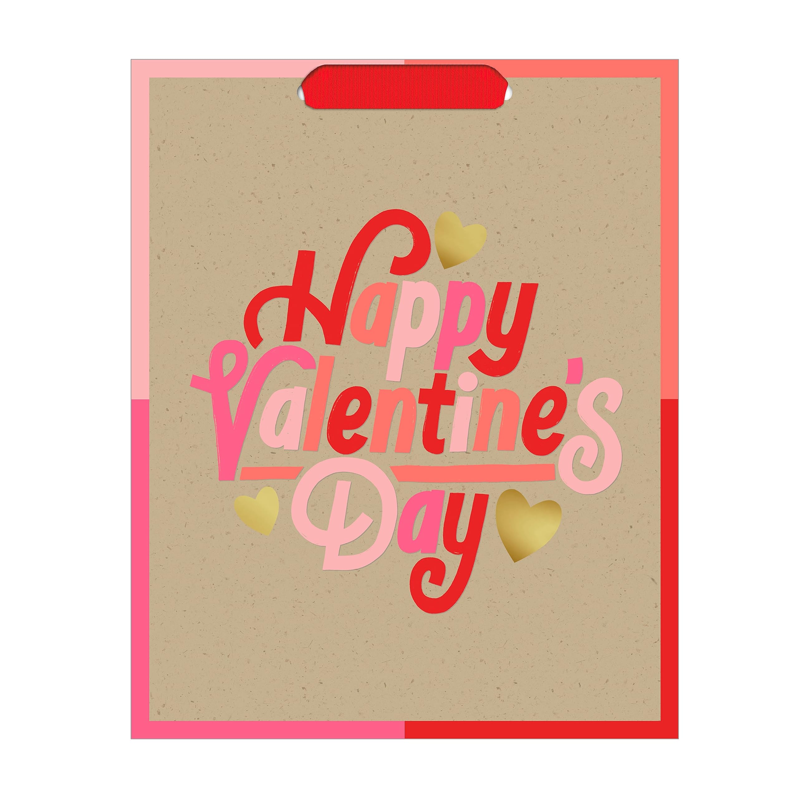 Hallmark 9" Medium Valentine's Day Gift Bag (Kraft, Gold and Pink) for Kids, Teachers, Spouses