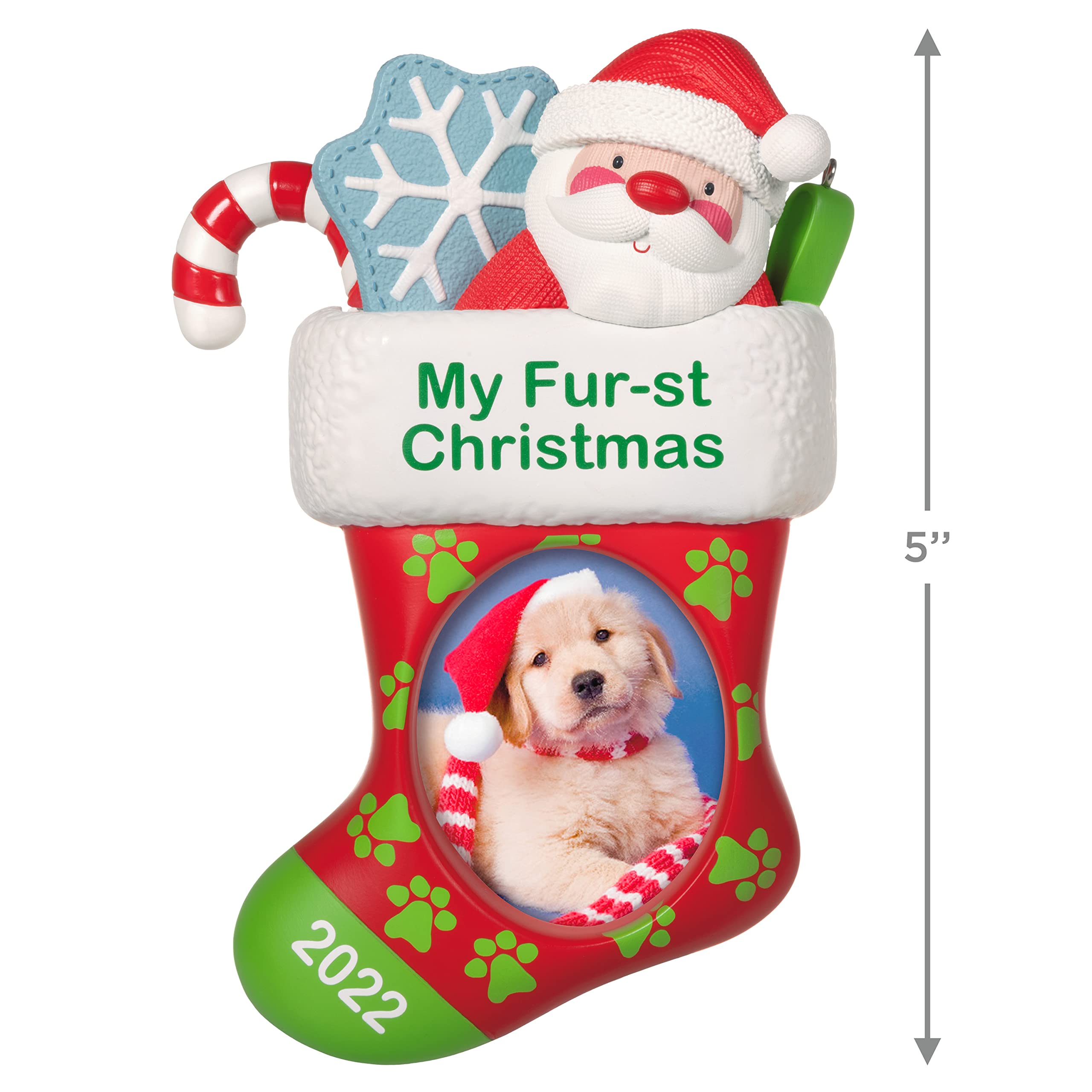 Hallmark Keepsake Christmas Ornament 2022 Year-Dated, Pet's Fur-st Christmas Stocking Photo Frame