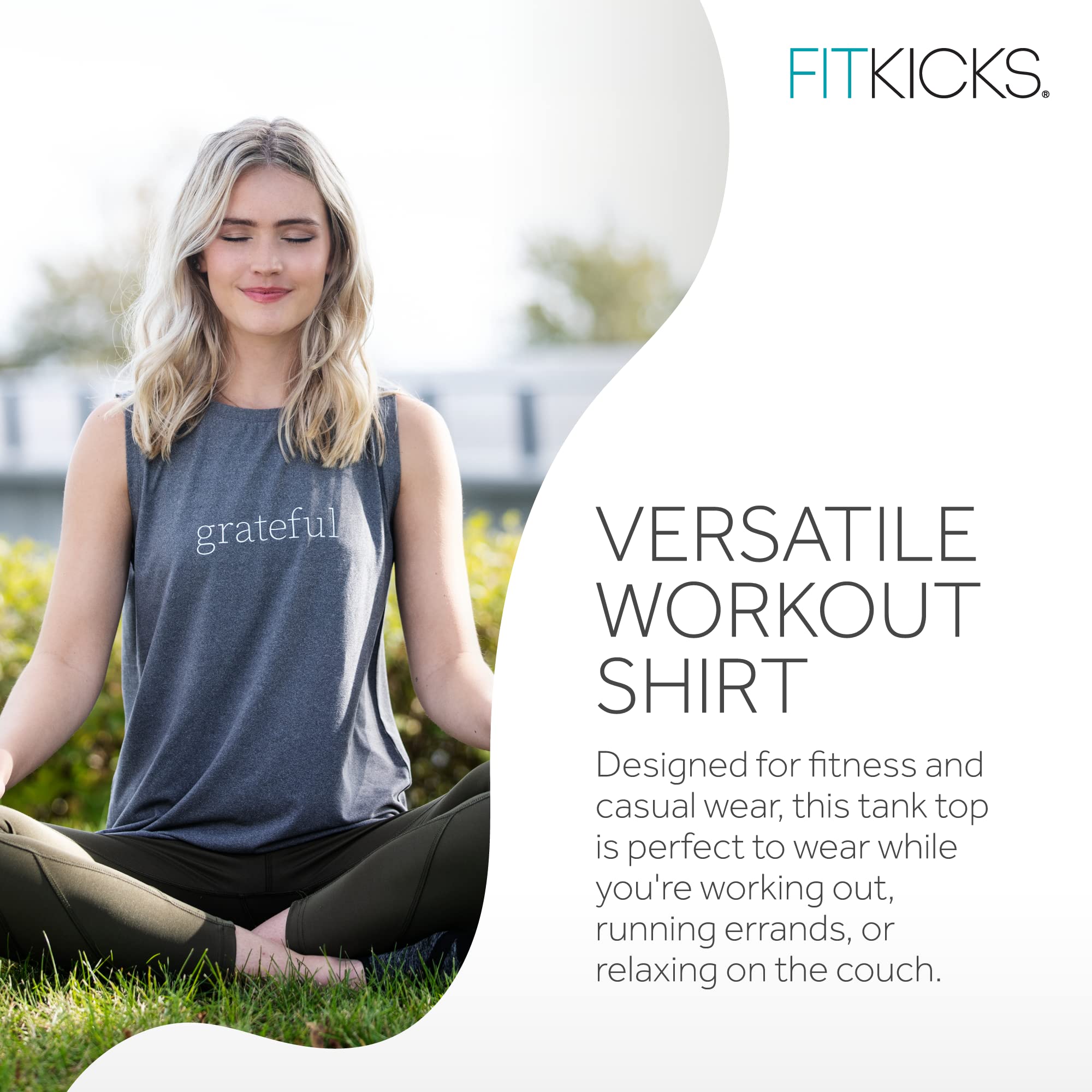 FITKICKS Optimist Active Women's Tank Top, Loose-Fitting Workout Top, Grateful