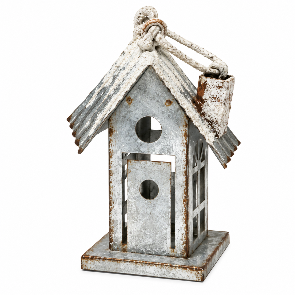 Transpac Galvanized Metal Snow-Capped House Ornaments LED Lighted