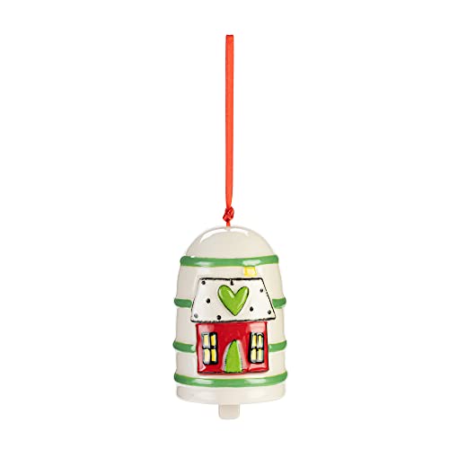 First Christmas Green and White Striped 2.5 Inch Boxed Christmas Hanging Ornament Bell