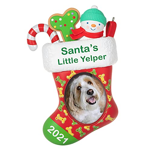 Hallmark Keepsake Christmas Ornament, Year Dated 2021, Santa's Little Yelper Dog Stocking Photo Frame