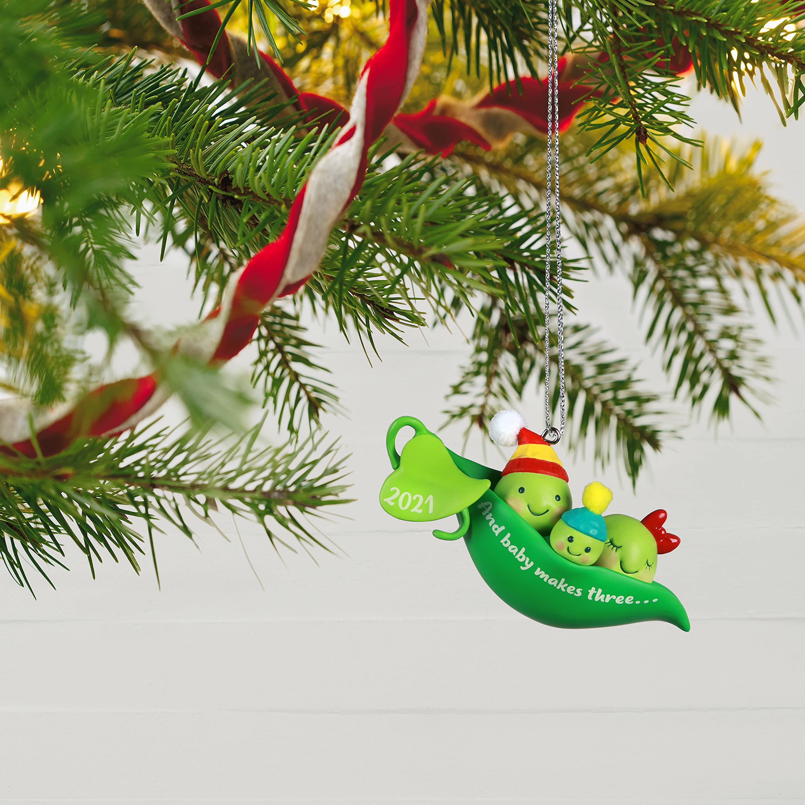 Hallmark Keepsake Christmas Ornament, Year Dated 2021, Baby Makes Three Peas