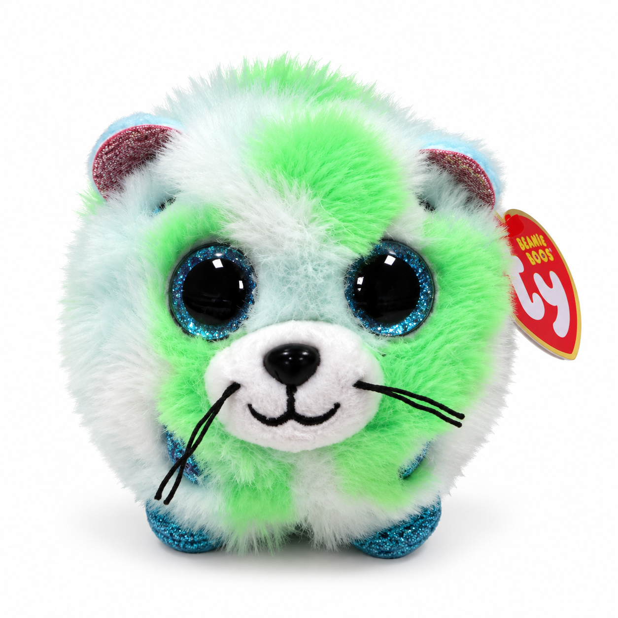 Ty Beanie Balls Evie the Green Cat Round Plush