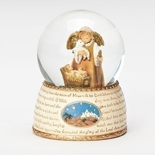 "Angels we Have Heard on High" Fontani by Roman Angel with Lamb Musical Glitterdome Snow Globe