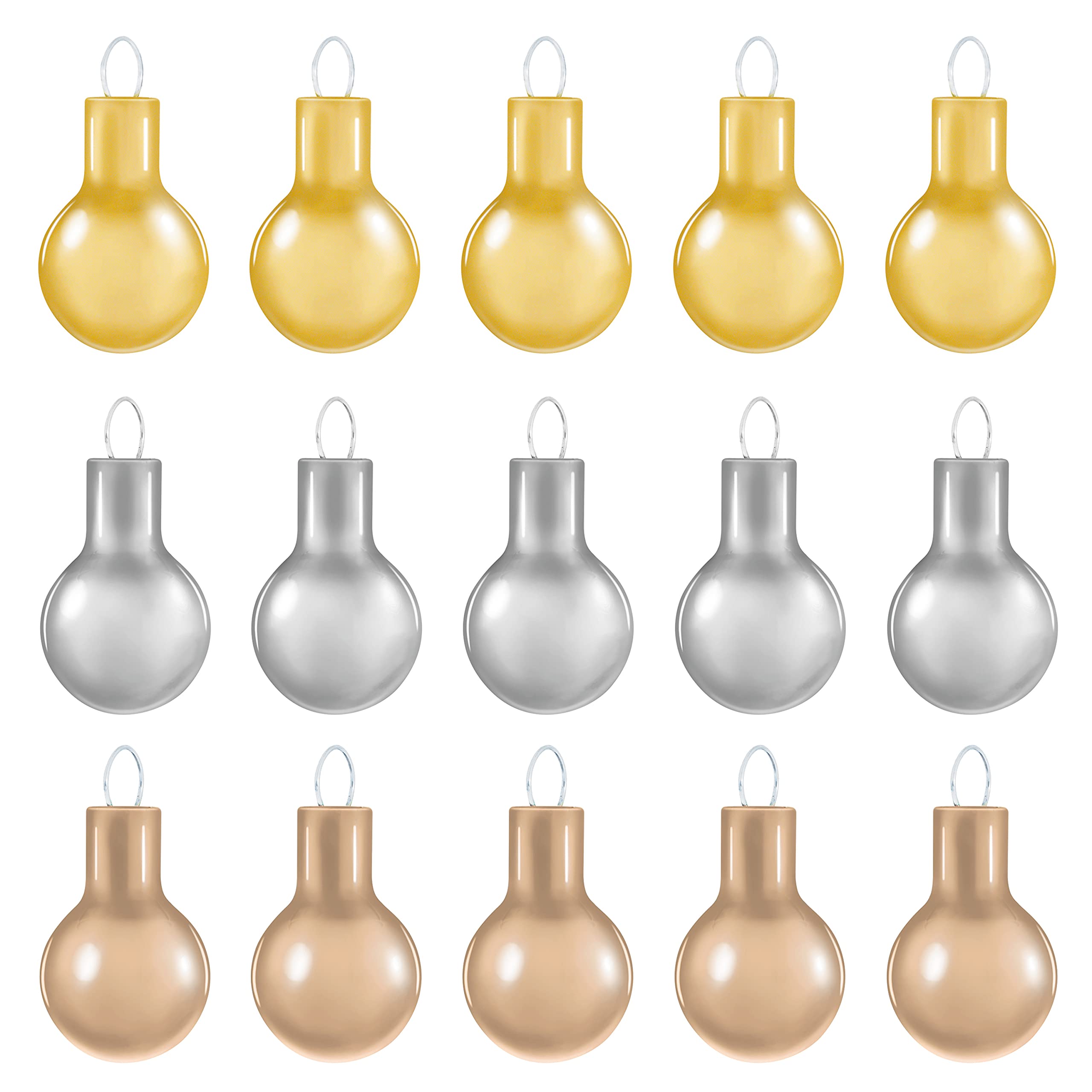 Mini Elegant Gold, Champagne and Silver Glass Ornaments, (Set of 15)