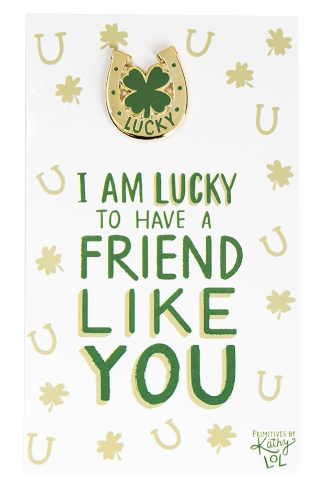 Enamel Pin and Card for Lapel, Backpack, Purse, Lanyard, Jacket (Lucky Friend)