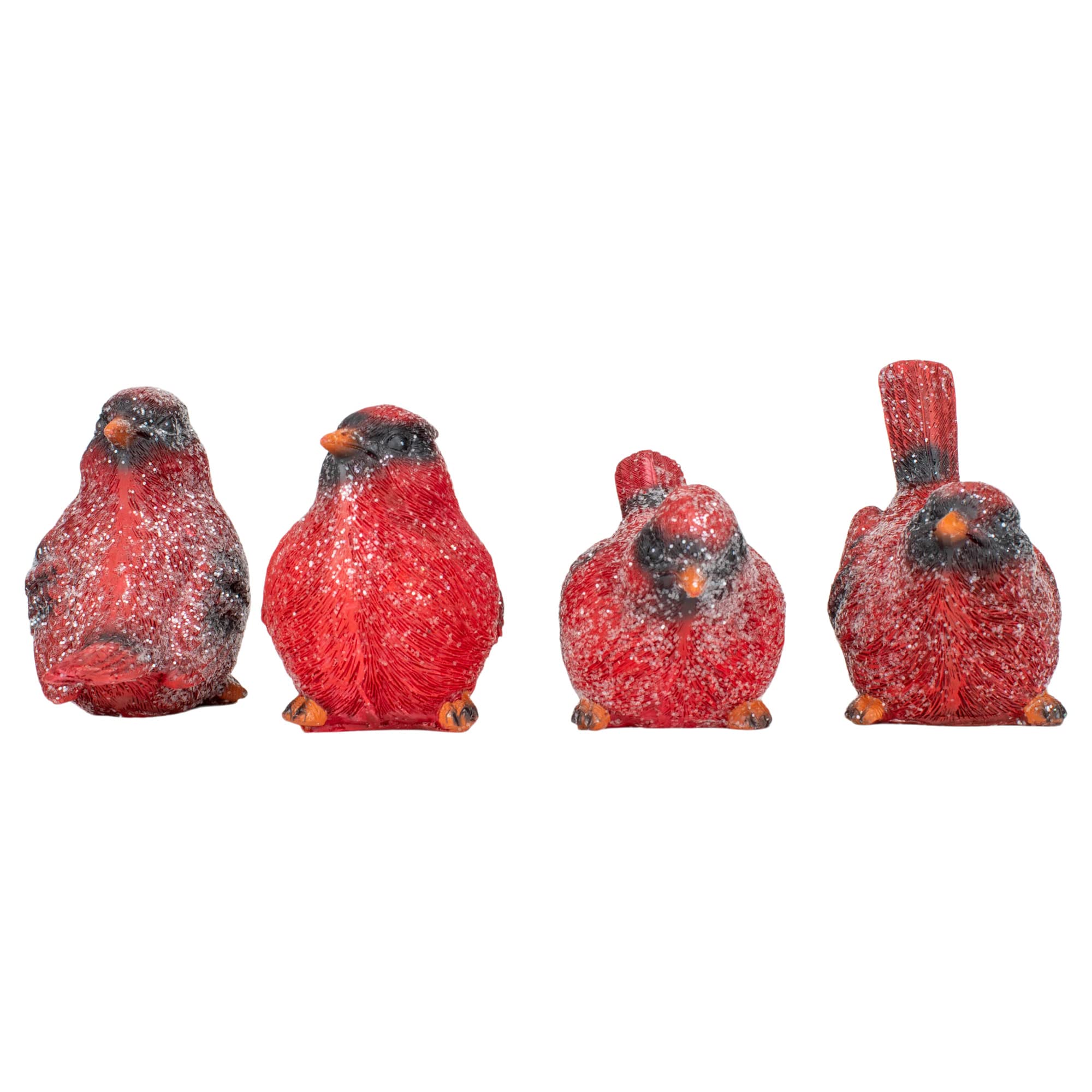 Transpac Glittered Red Cardinal Small 3.25 x 3.25 x 2 Resin Holiday Figurine Set of 4