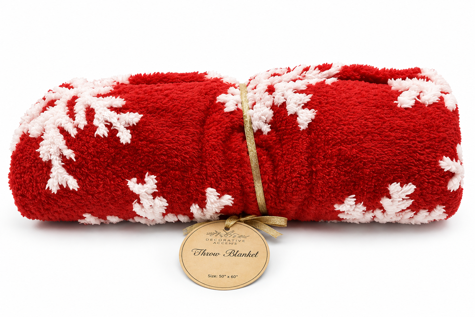 At Home by Mirabeau Plush Red & White Snowflake Throw Blanket 50" x 60"