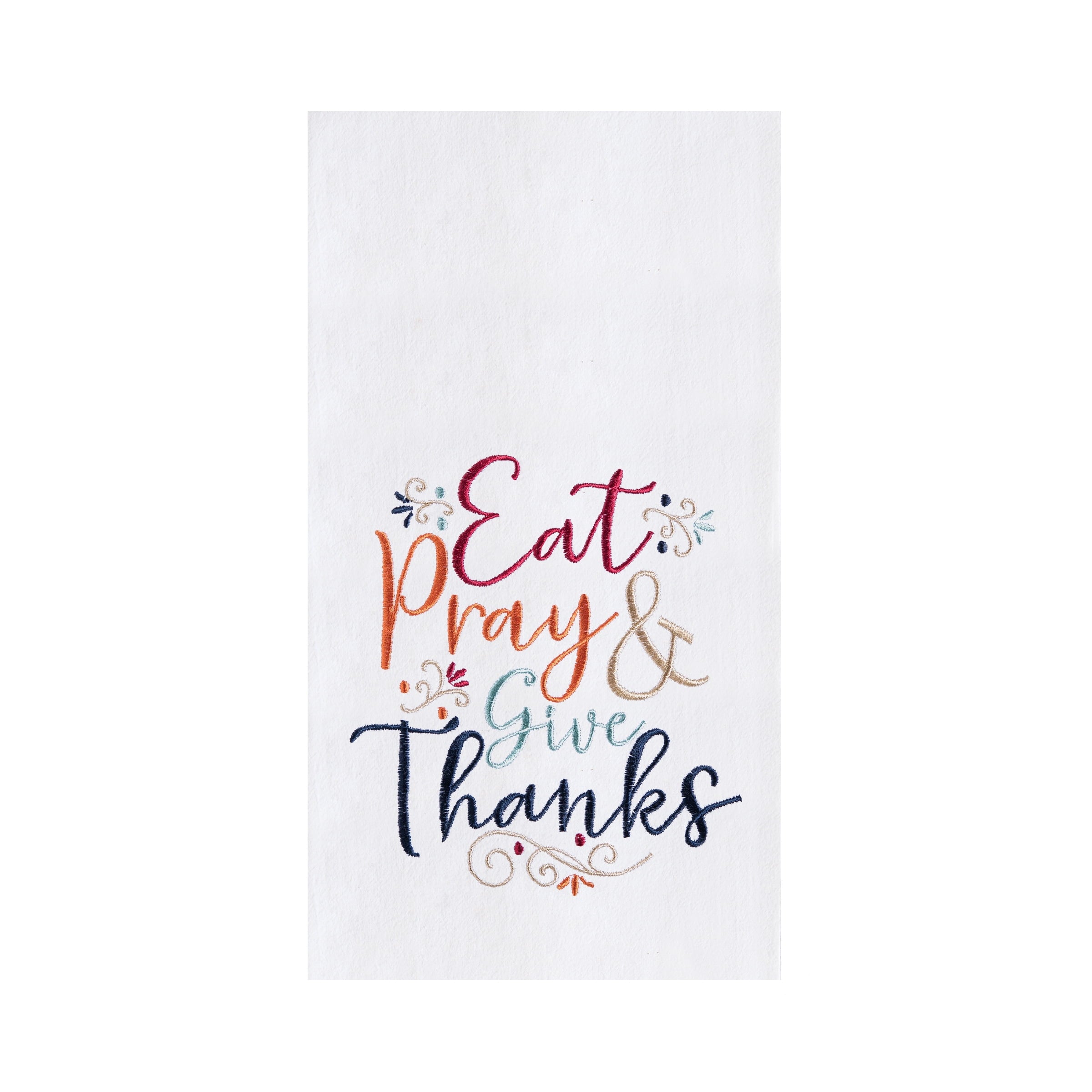 C&F Home Eat Pray & Give Thanks Script Dishtowel Autumn Harvest Thanksgiving Embroidered Cotton Flour Sack Dish Towel Kitchen Decor Decoration 18" x 27" White