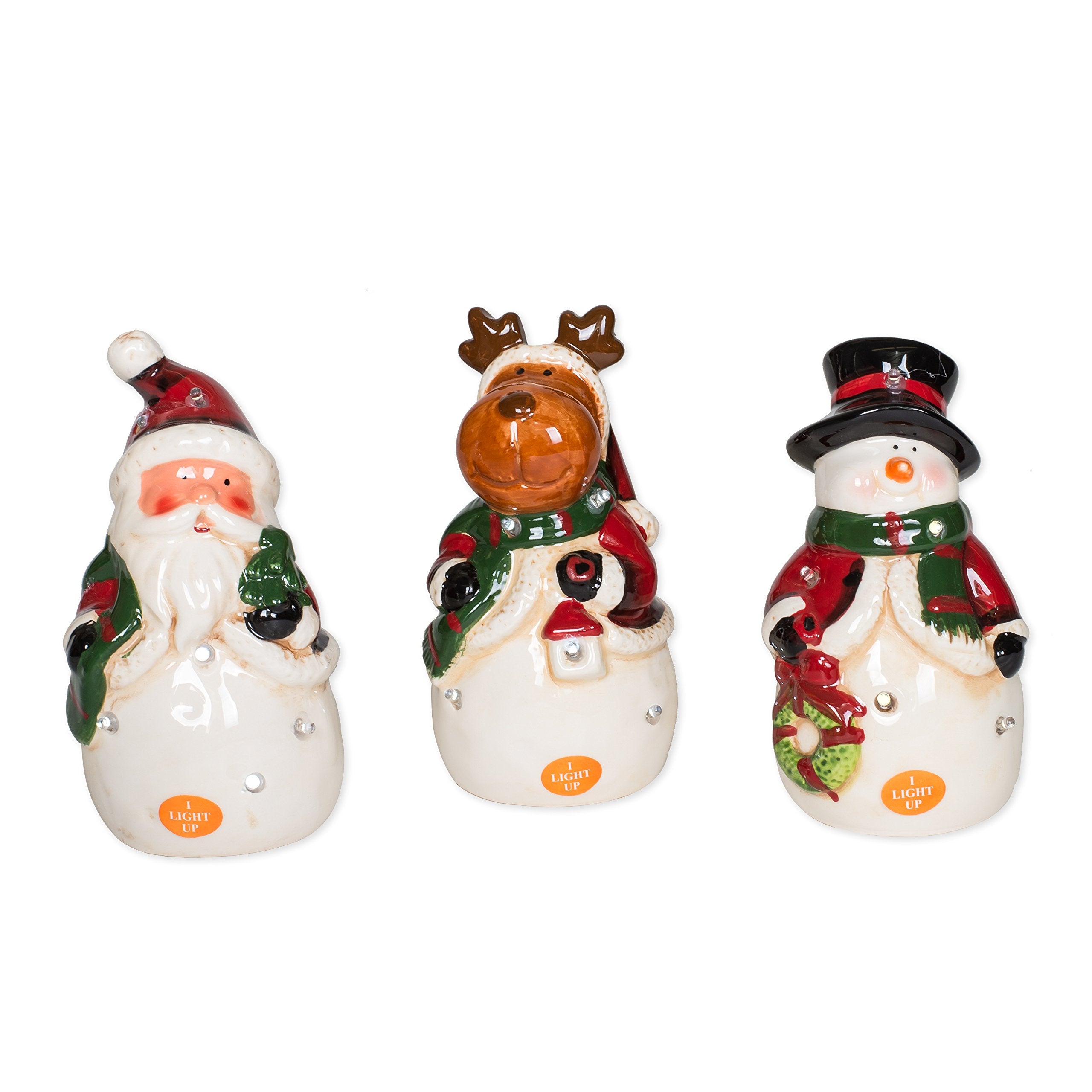 Transpac Imports Santa Reindeer and Snowman LED Light-up 5 x 3 Dolomite Christmas Figurine Set of 3