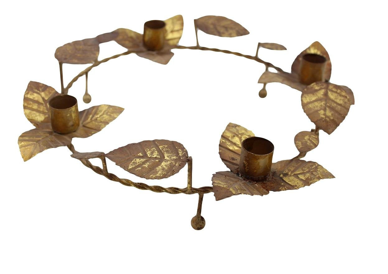 Midwest Seasons 12" Gold Metal Leaf Taper Advent Candle Holder Wreath