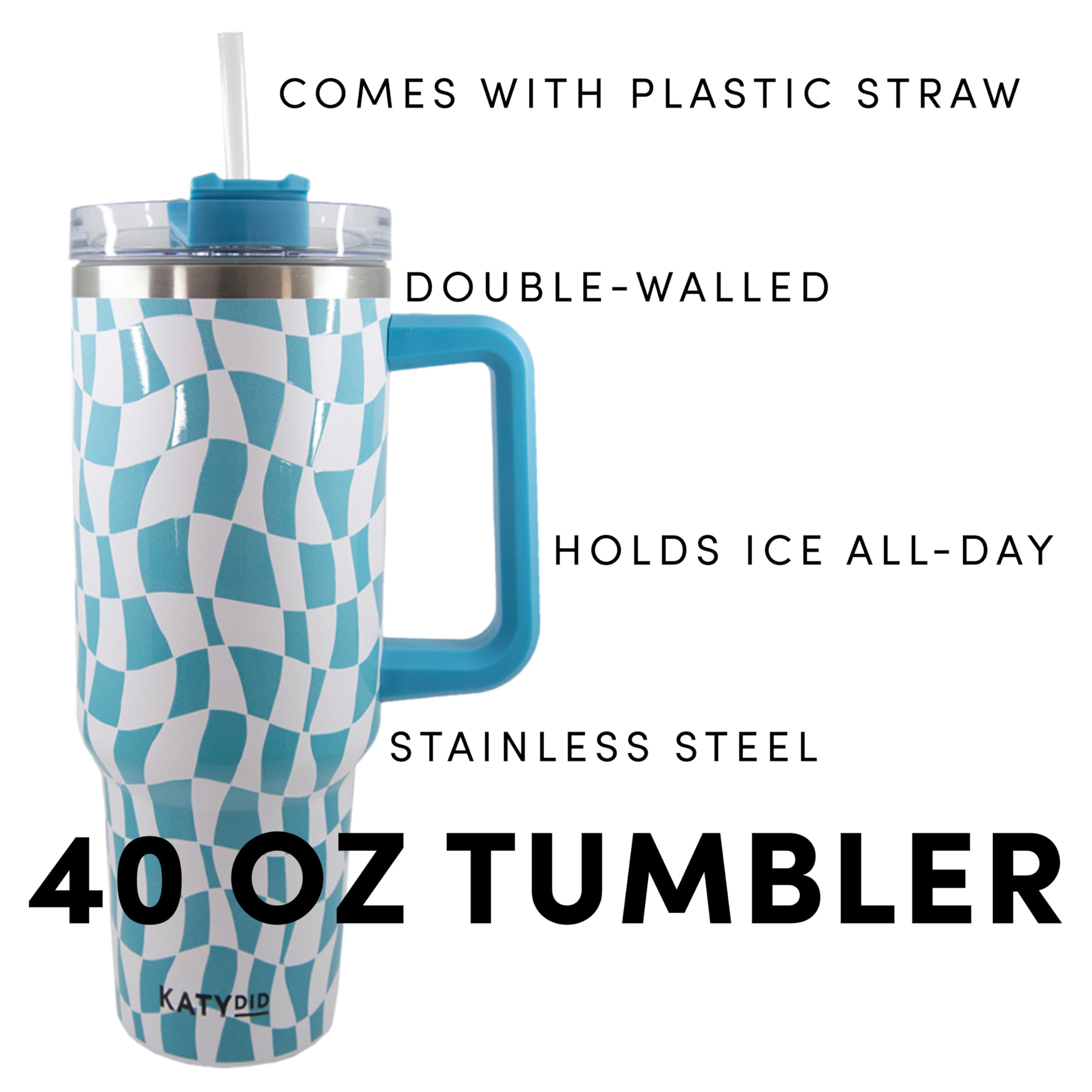 KATYDID 40oz Stainless Steel Tumbler with Handle and Straw - Dishwasher Safe Insulated Tumbler for All-Day Hot or Cold Coffee, Water, Tea, Smoothies and More (Light Blue)