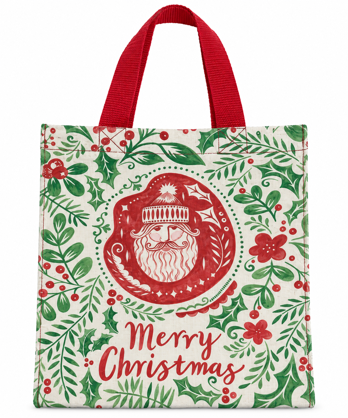 "Merry Christmas" Primitives by Kathy Santa Woven Mini Gift Tote Bag