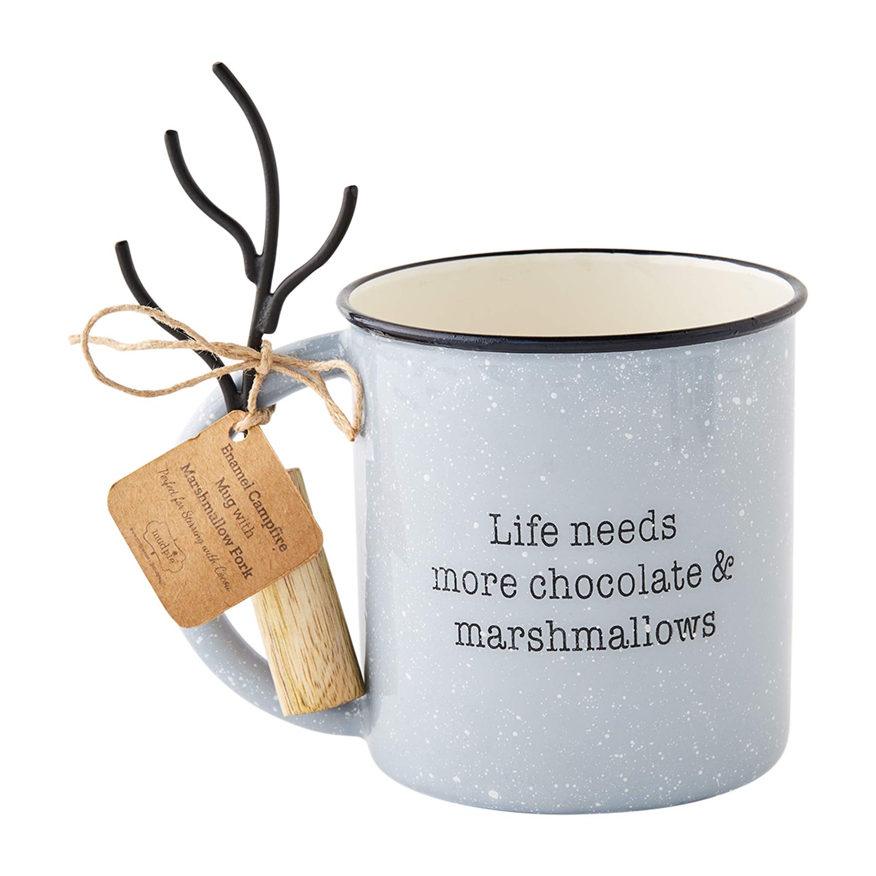 Mud Pie Smores Enamel Set, mug 16 oz | fork 5 1/2", Gray